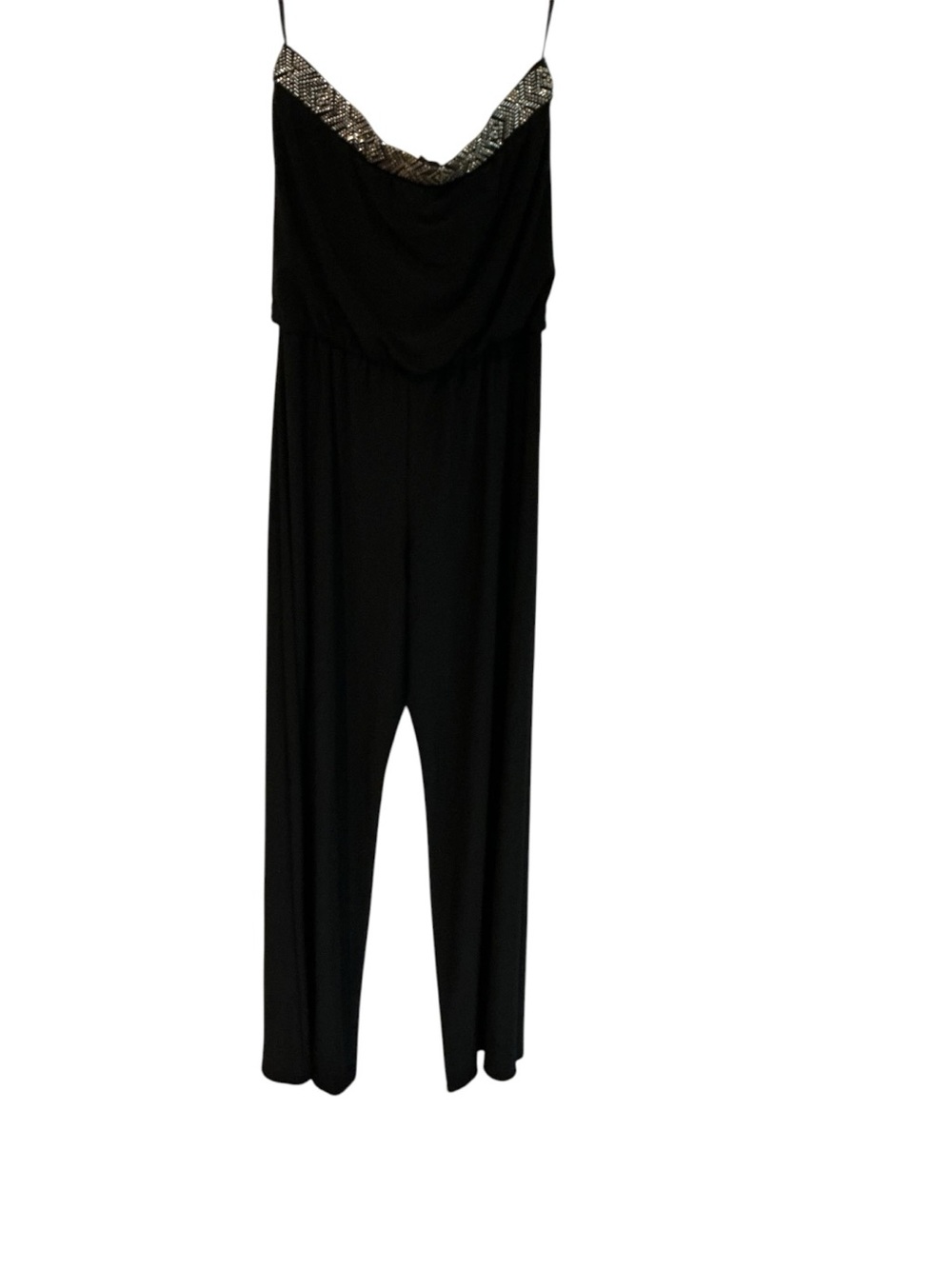 White House Black Market Black Jumpsuit Size 10 Wide Leg Dressy Stretch - Picture 3 of 9